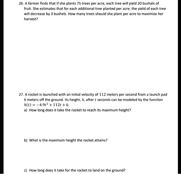 SOLVED A farmer finds that if she plants 75 trees per acre, each tree