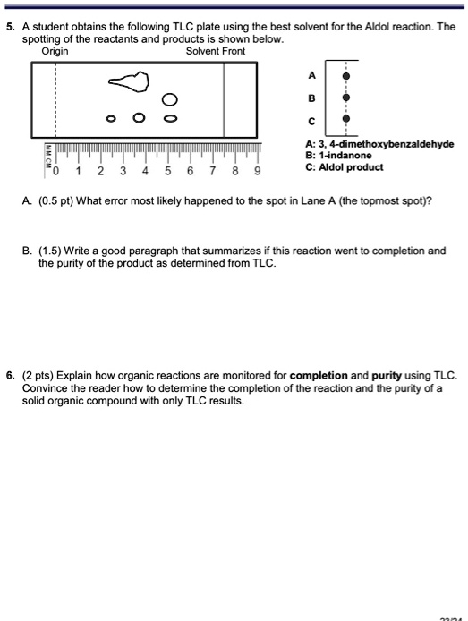 SOLVED A student oblains the follwing TLC plate using the best solvent