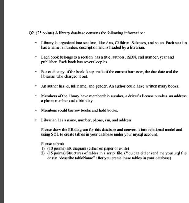 Database Section Names q225 points a library database contains the following information ...