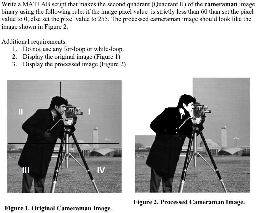SOLVED Write a MATLAB script that makes the second quadrant (Quadrant II) of the cameraman