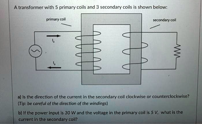 a transformer with 5 primary coils and 3 secondary coils is shown below ...