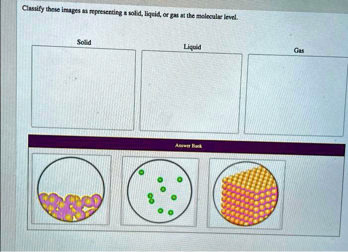 SOLVED Classify the images as representing a solid, liquid, or gas at