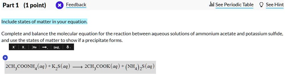 Solved Text Part 1 1 Point Feedback See Periodic Table See Hint Include States Of Matter In