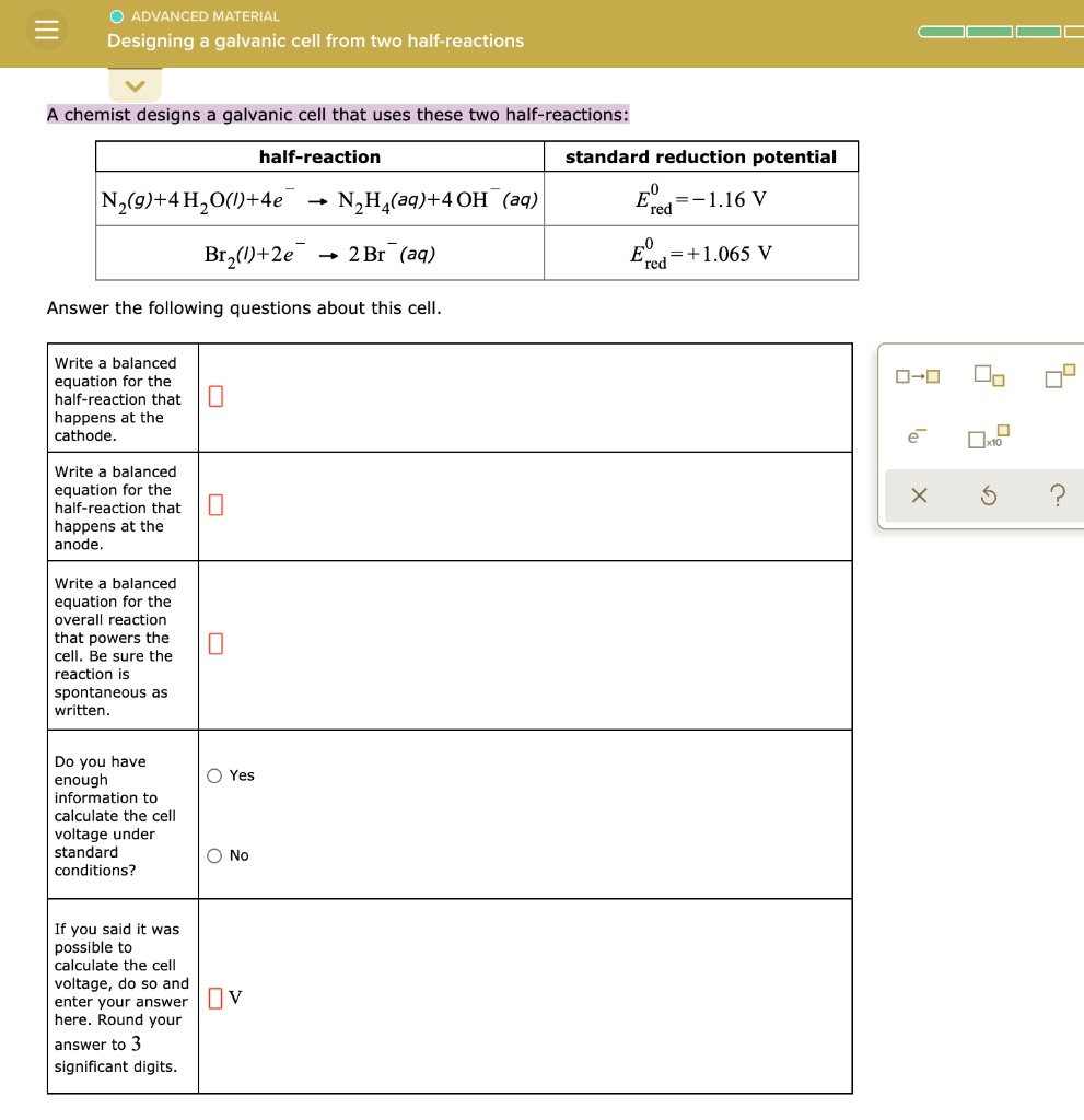 SOLVEDADVANCED MATERIAL Designing a galvanic cell from two half