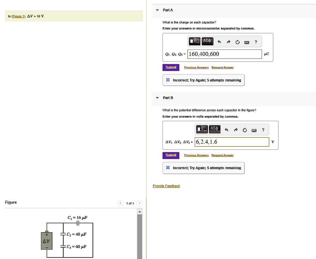 In Figure 1, ΔV = 10V. Part A What is the charge on each capacitor ...