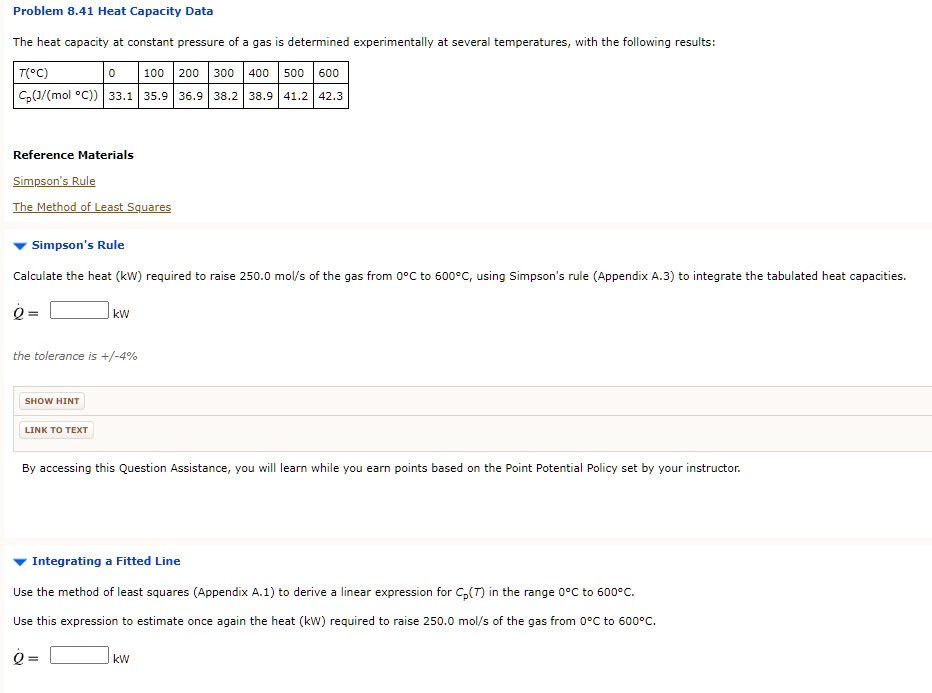 SOLVED: Problem 8.41 Heat Capacity Data The heat capacity at constant ...