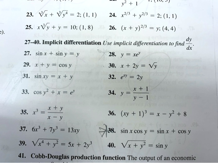 Solved Y2 24 12 3 32 3 2 1 1 26 X Y 2 3 4 4 23 Vs Vy 2 1 1 25 Xvy Y 10 1 8 27 40 Implicit Differentiation Use