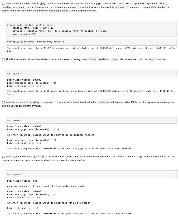 all questions are in python 3 thank you months and rate in your ...