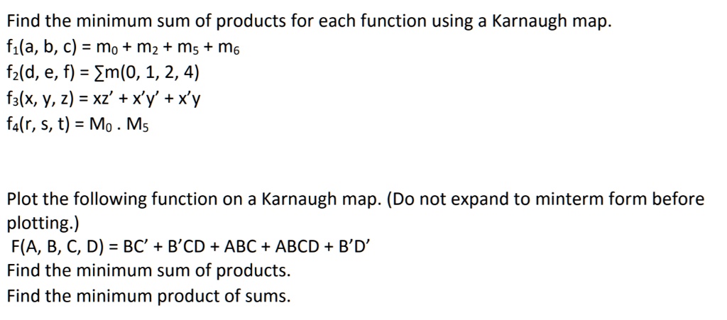 Find The Minimum Sum Of Products For Each Function Using A Karnaugh Map ...