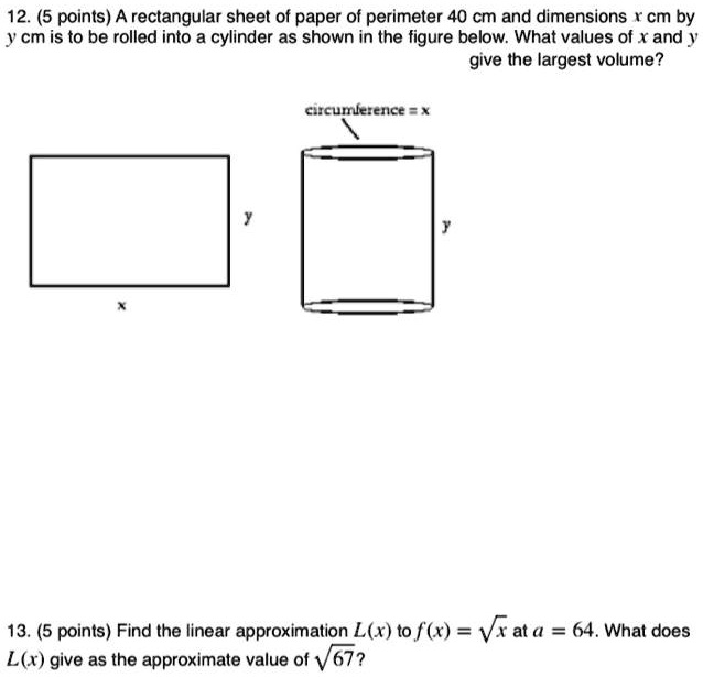 SOLVED A Rectangular Sheet Of Paper With A Perimeter Of 40 Cm And solved-a-rectangular-sheet-of-paper-with-a-perimeter-of-40-cm-and