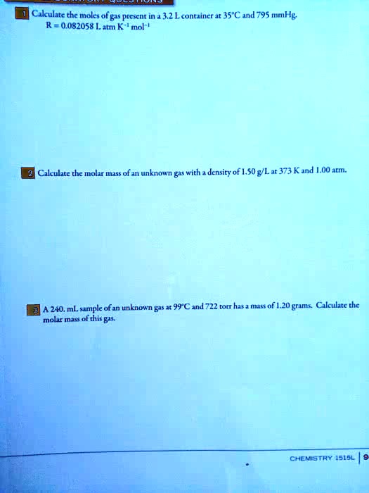 SA Q 42 mol Q15 Finding moles using the formula: n = mM. 