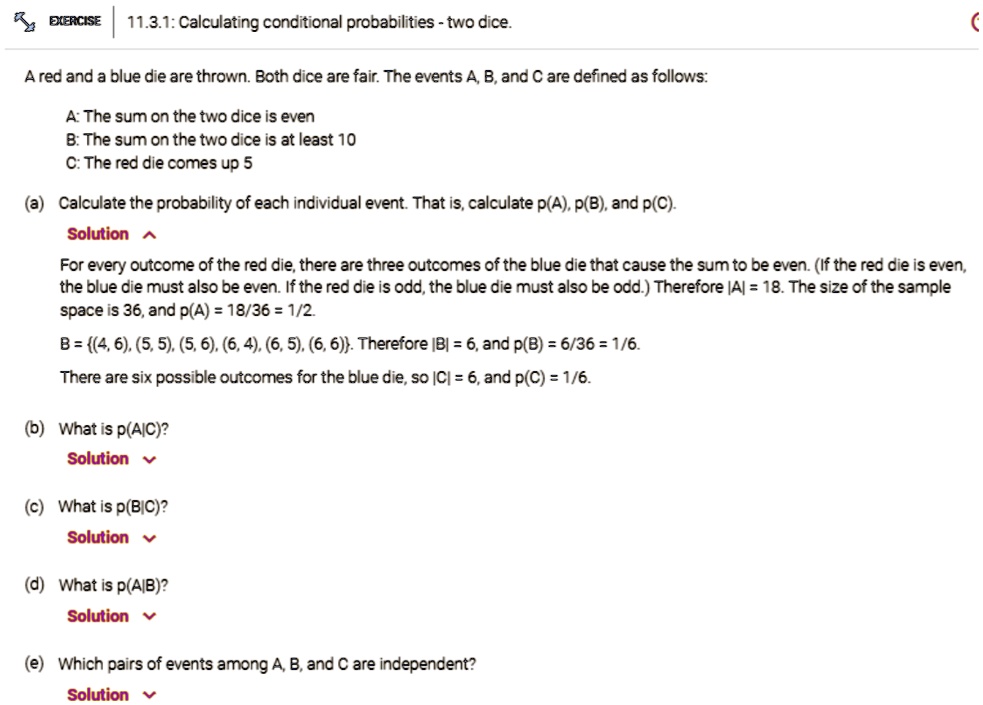 SOLVED: Texts: EXERCISE 11.3.1: Calculating Conditional Probabilities ...