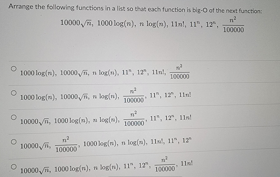 SOLVED Arrange the following functions in a list so that each function