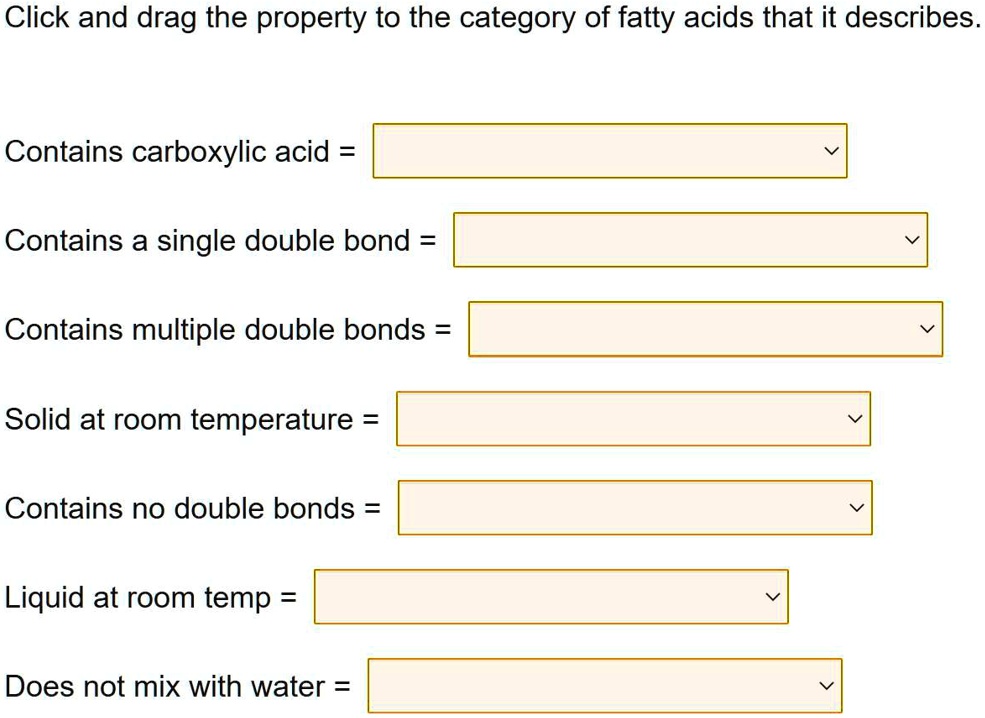 SOLVED Click and drag the property to the category of fatty acids that