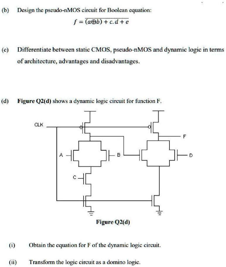 SOLVED: (b) Design the pseudo-nMOS circuit for Boolean equation: f =@eb ...