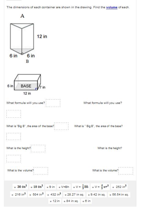 The dimensions of each container are shown in the drawing. Find the ...