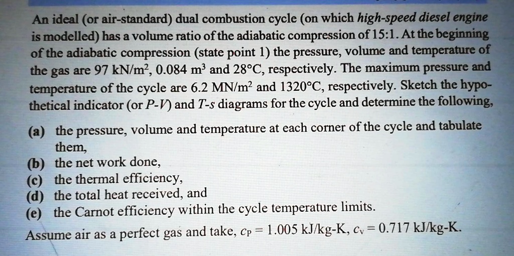 SOLVED: An ideal (or air-standard) dual combustion cycle (on which a ...