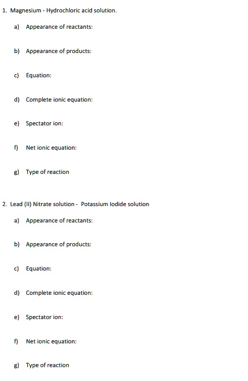 SOLVEDMagnesium Hydrochloric acid solution_ Appearance of reactants