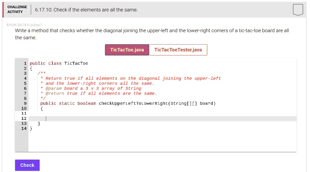 in java pleaseee challenge activity 61710check if the elements are all ...