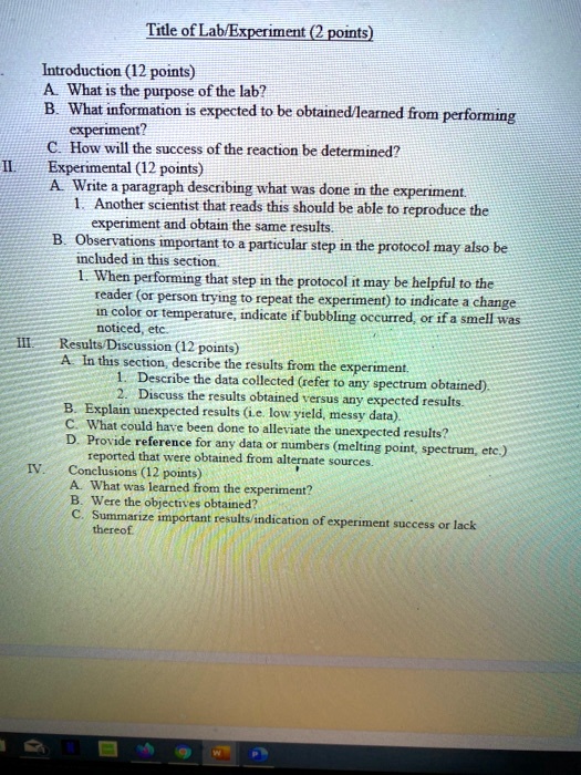 SOLVED: Title of Lab Experiment (2 points) Introduction (12 points ...