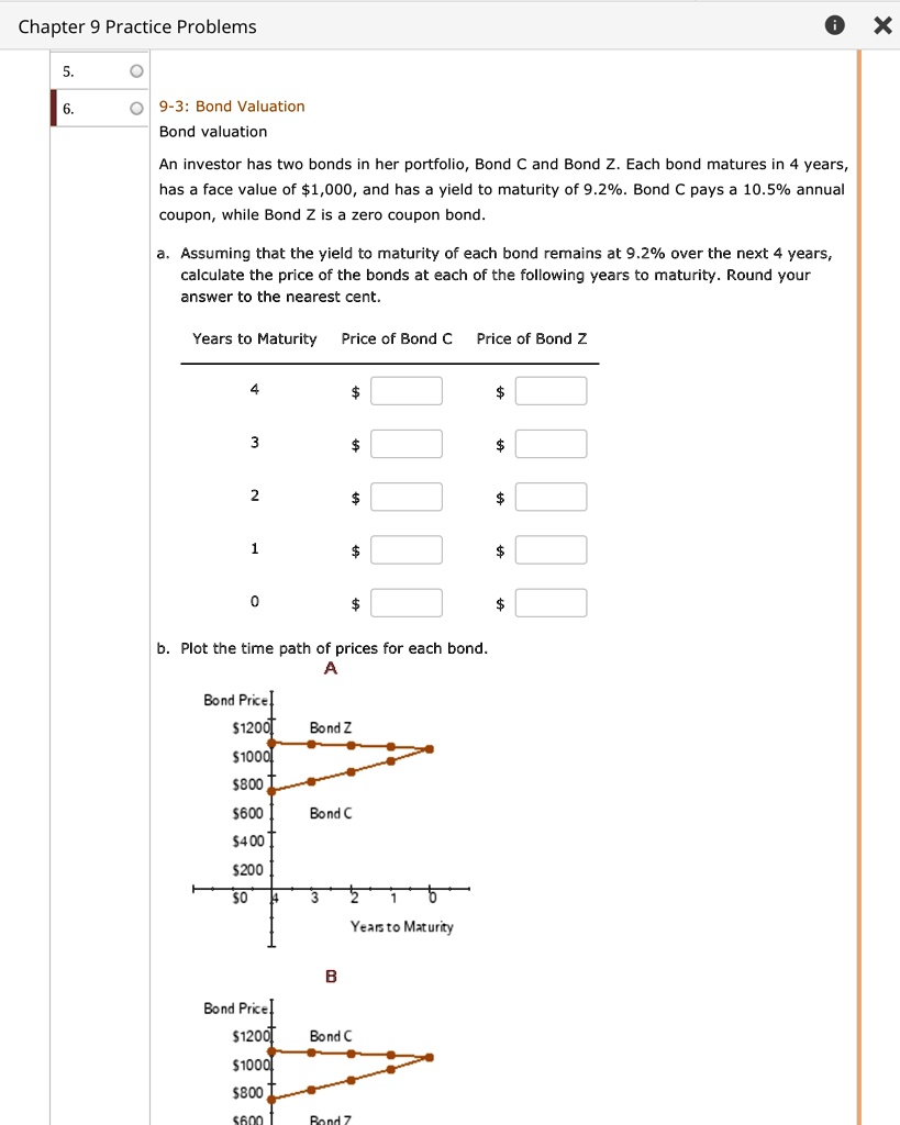 SOLVED Chapter 9 Practice Problems 5. 6. 93 Bond Valuation Bond