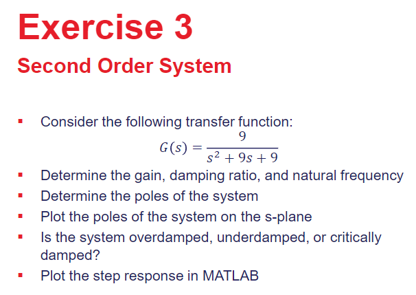 exercise 3 second order system consider the following transfer function ...