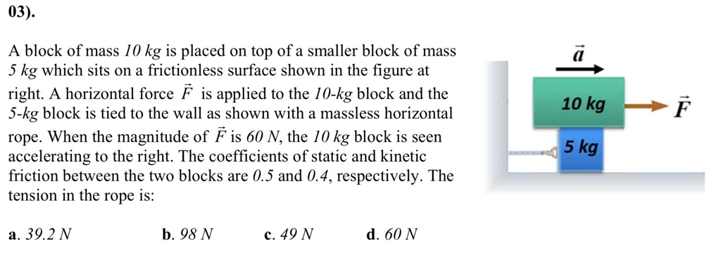 SOLVED: 03). A Block Of Mass 10 Kg Is Placed On Top Of A Smaller Block ...