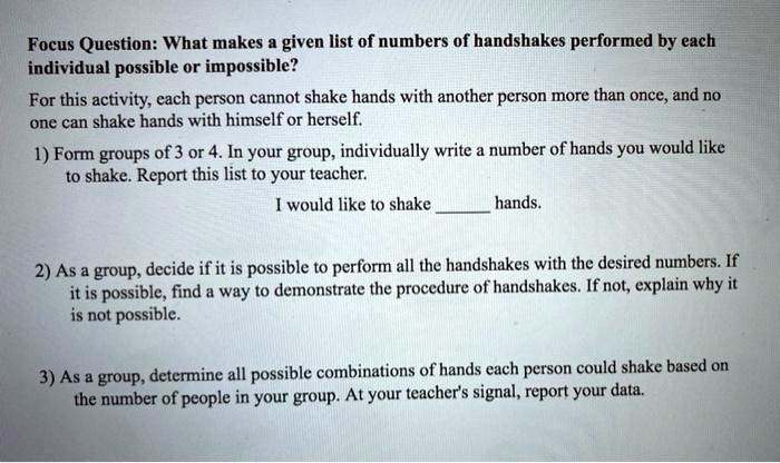 focus question what makes given list of numbers of handshakes performed ...