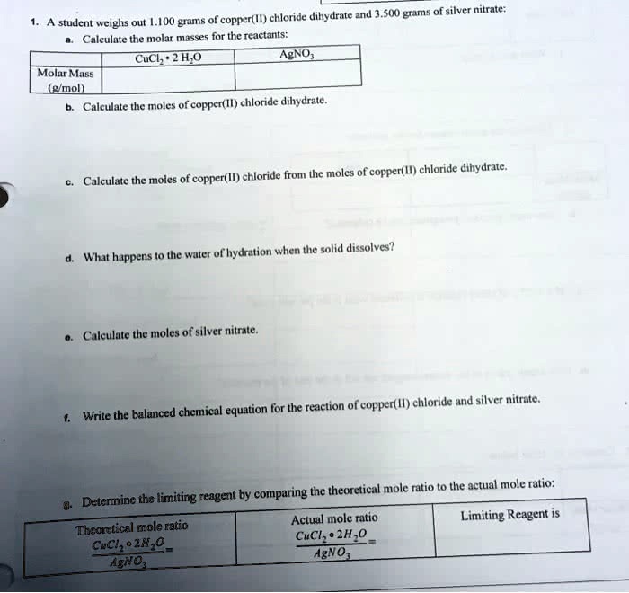 ' A student weighs out 1.100 grams of copper(II) chloride dihydrate and