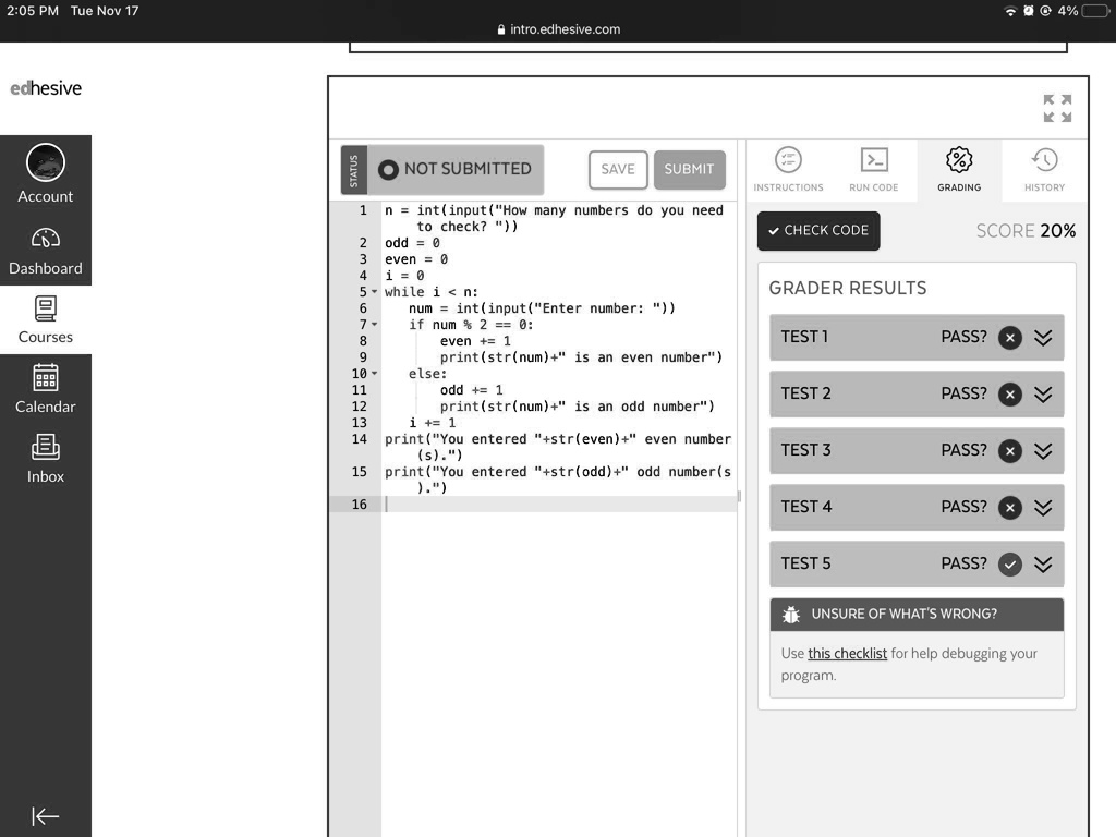 python assignment 4 evens and odds