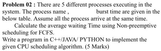 SOLVED: Problem 02 : There are 5 different processes executing in the ...