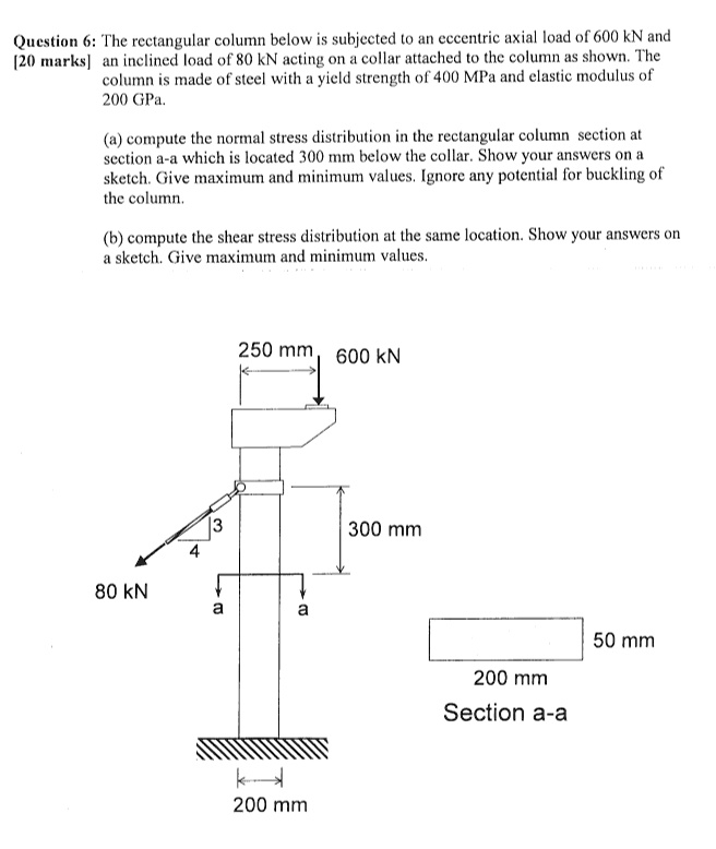 Question 6: The rectangular column below is subjected to an eccentric ...