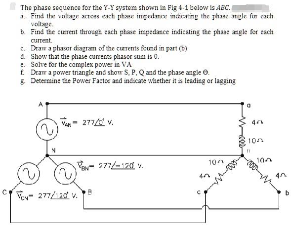 SOLVED: The phase sequence for the Y-Y system shown in Fig 4-1 below is ...