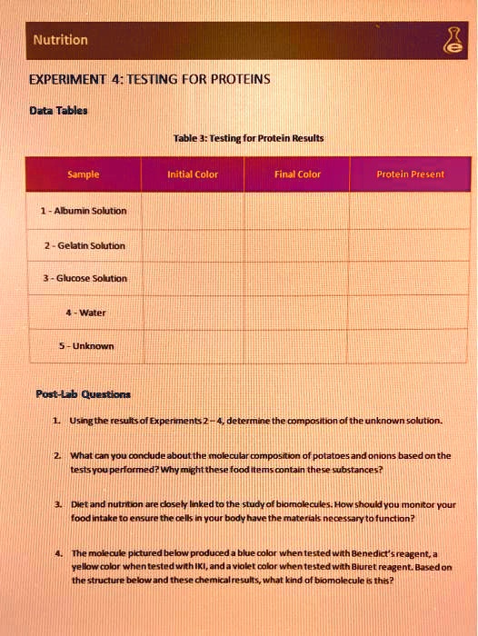 SOLVED Text Please help with table and 14 ) Nutrition EXPERIMENT 4