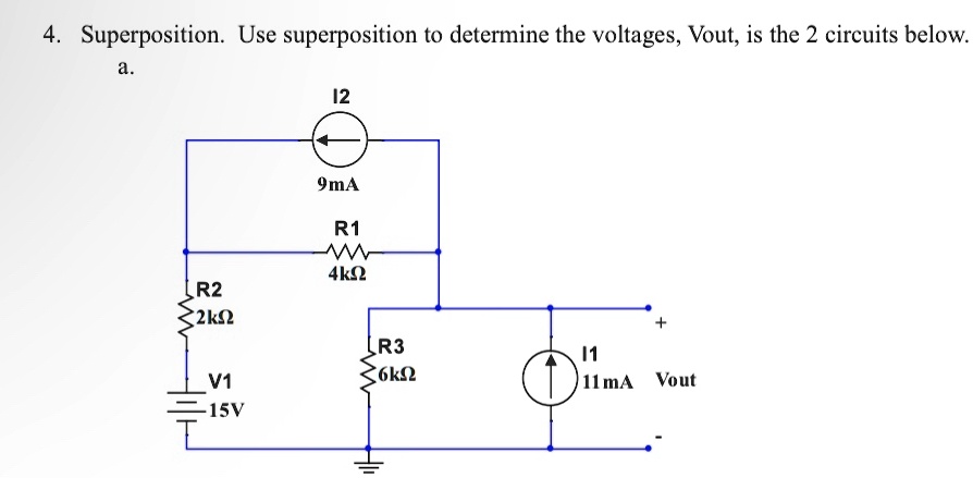 SOLVED: Superposition. Use superposition to determine the voltages ...