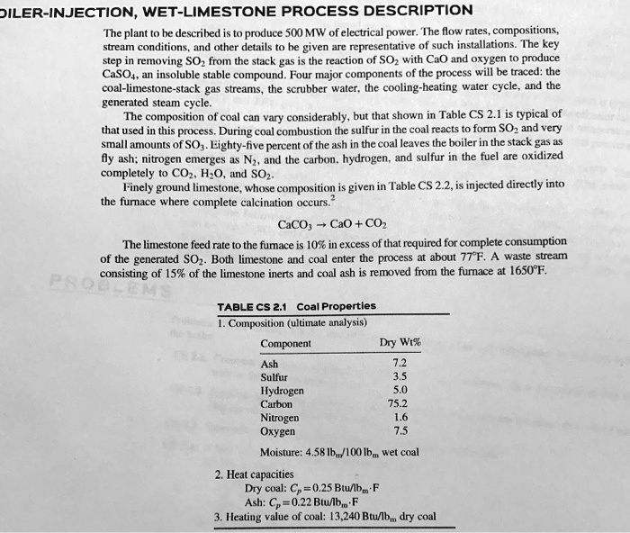 [GET ANSWER] jiler injection wet limestone process description the ...