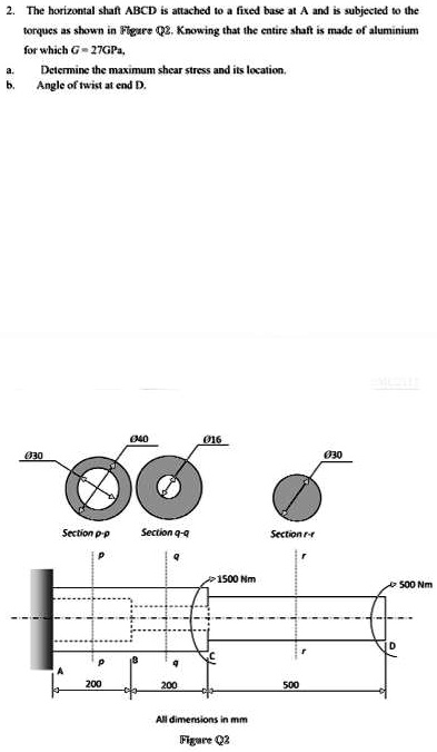 2. The horizontal shaft ABCD is attached to a fixed base at A and is ...