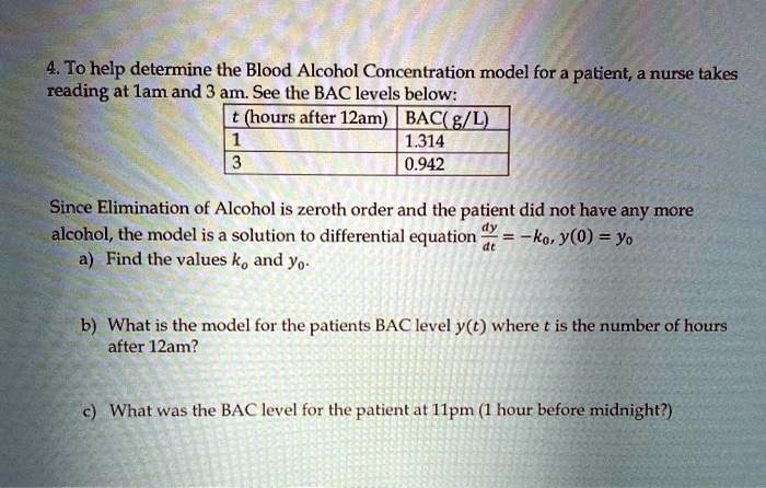 Bac Level Formula 4 to help determine the blood alcohol concentration model for a patient ...
