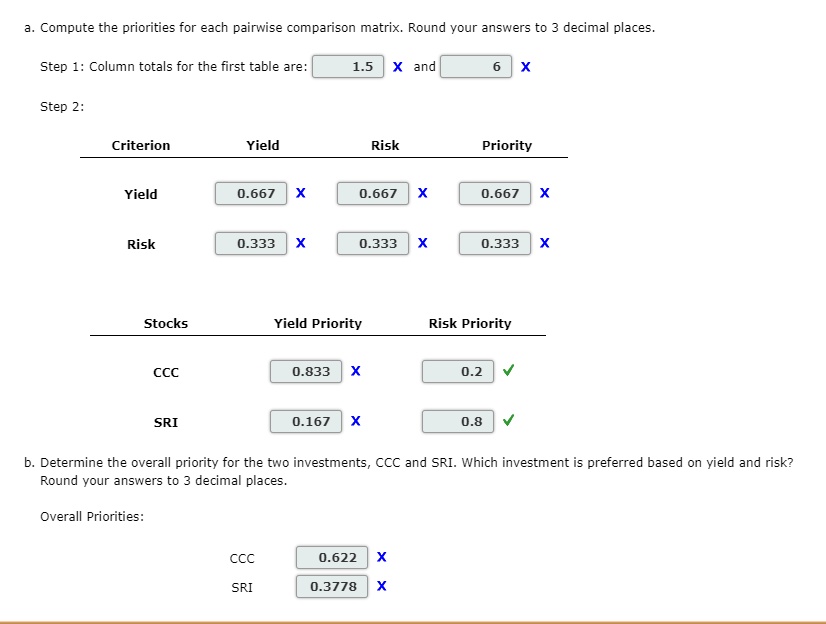 SOLVED: Compute the priorities for each pairwise comparison matrix ...