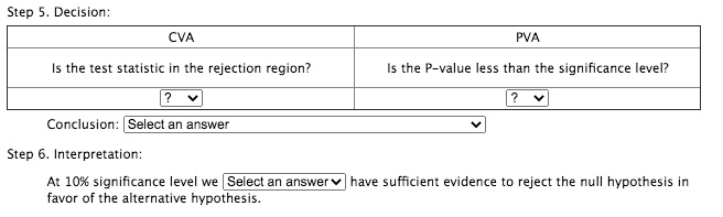 Step Decision: CVA PVA Is the test statistic in the rejection region ...