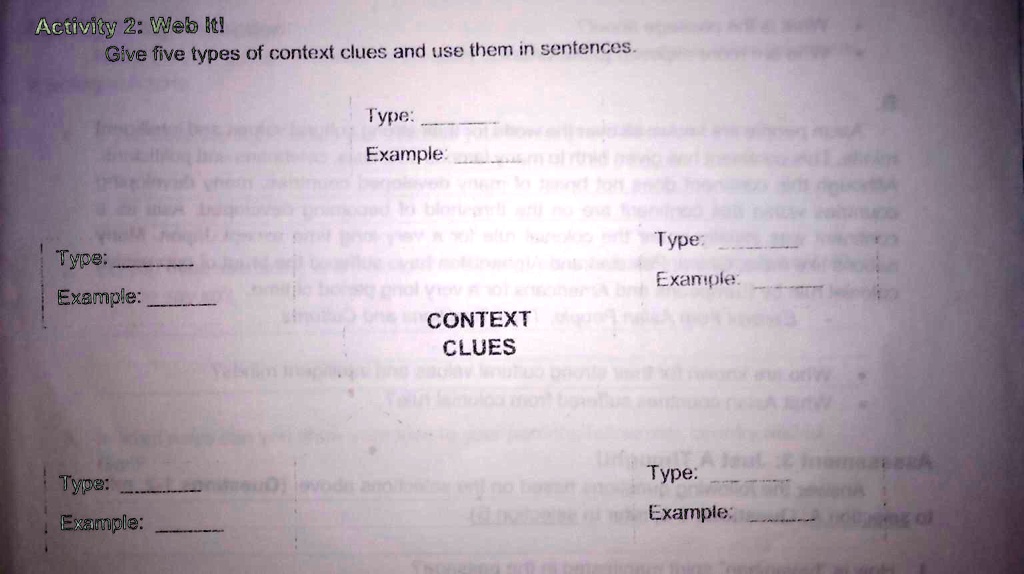 SOLVED 'Activity 2  It! Give five types of context clues and use