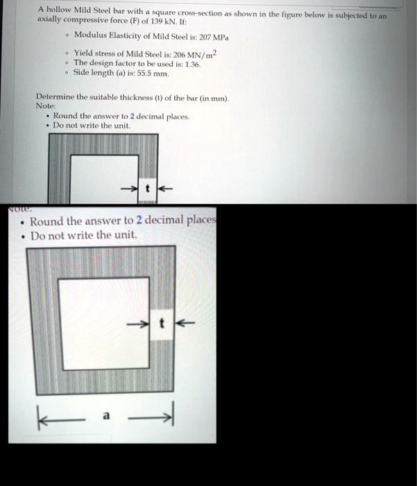 SOLVED: A hollow Mild Steel bar with a square cross-section as shown in ...