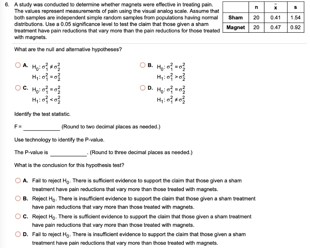 SOLVED:A study was conducted to determine whether magnets were ...