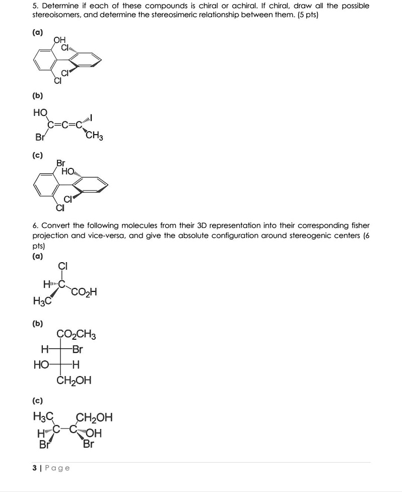 Solved Determine If Each Of These Compounds Is Chiral Or Achiral If Chiral Draw All The 4216