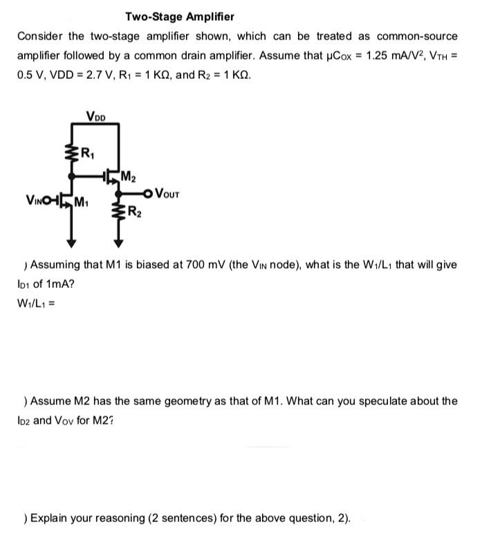two stage amplifier consider the two stage amplifier shown which can be ...