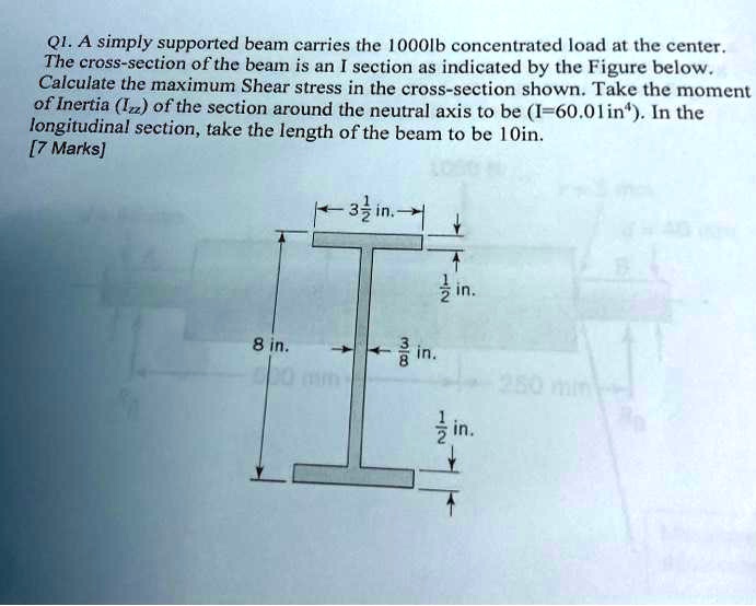 SOLVED: A simply supported beam carries the 1000lb concentrated load at ...