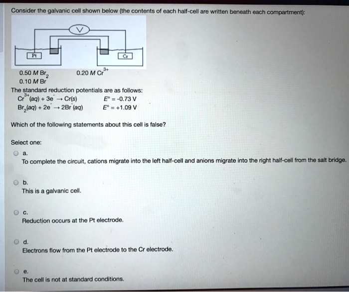 SOLVED: Consider the galvanic cell shown below (Ihe contents of cach ...