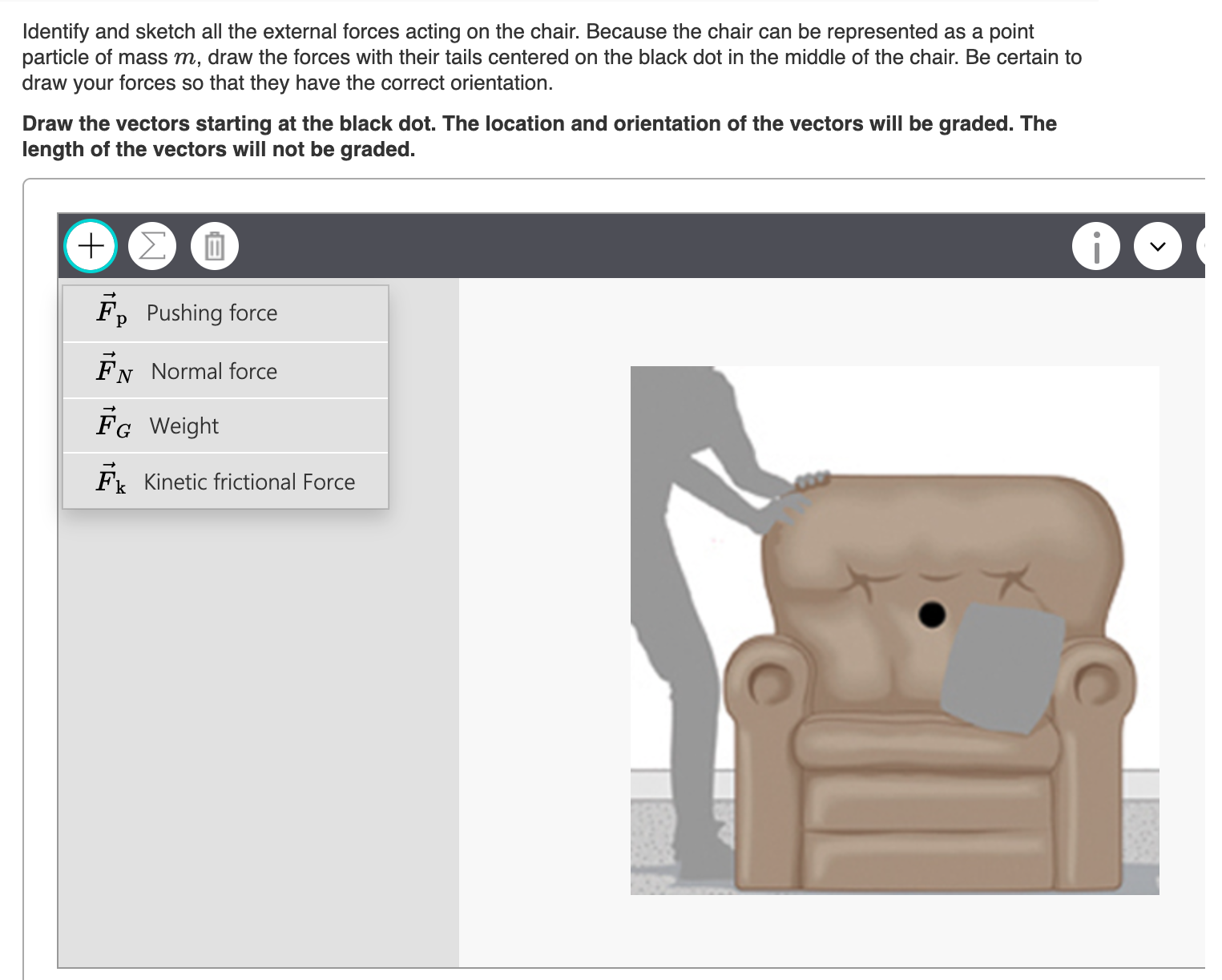 Identify and sketch all the external forces acting on the chair ...