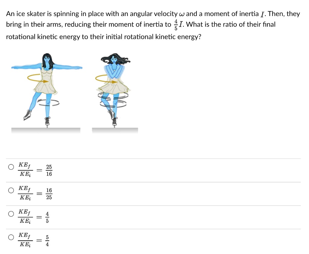SOLVEDAn ice skater is spinning in place with an angular velocity w and a moment of inertia