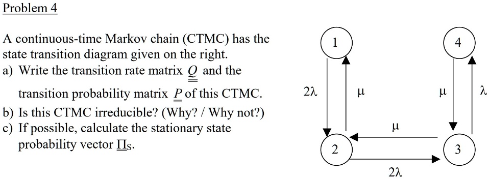 please show the working for each step problem 4 a continuous time markov chain ctmc has the state transition diagram given on the right a write the transition rate matrix q and the transitio 67074
